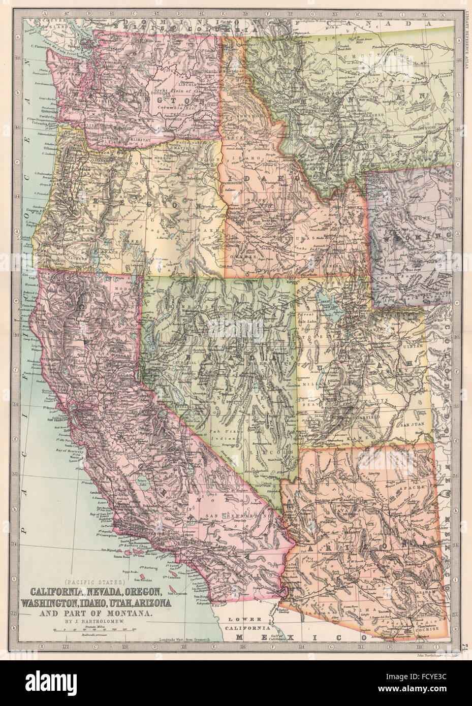 Map Of Idaho And Nevada Karte Usa Pazifischen Staaten: Kalifornien Nevada Oregon Washington Idaho  Ut Arizona 1890 Stockfotografie - Alamy