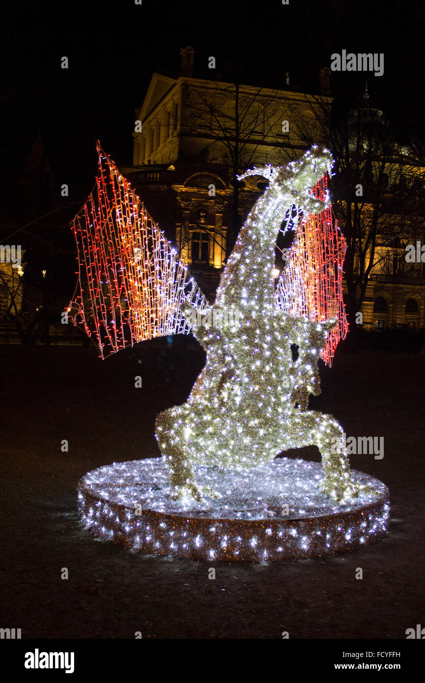 Krakau-Drachen in Lights Weihnachten 2015 Stockfoto