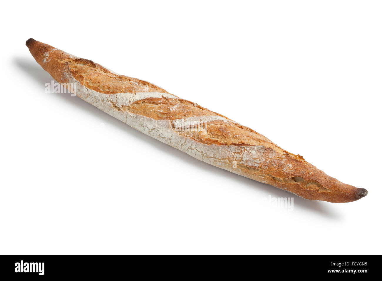 Traditionelle authentische französische Baguette auf weißem Hintergrund Stockfoto