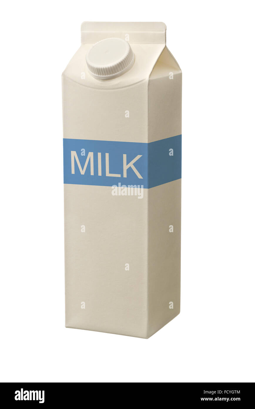 Milch-Karton, isoliert auf weiss. Stockfoto