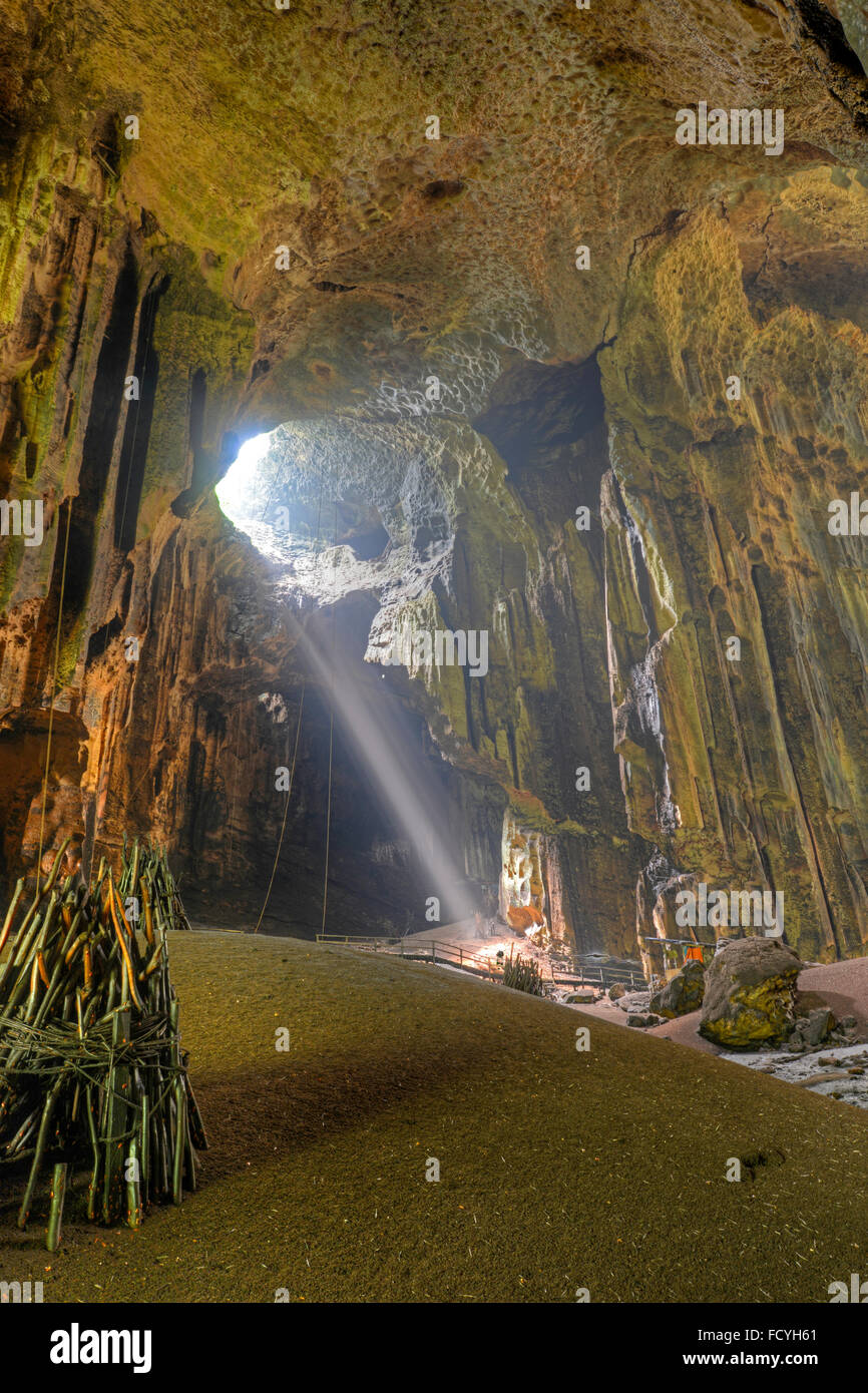 Gomantong Höhle, Sabah, Borneo. Quelle der Vögel Nester der Höhle Salangane für Suppe verwendet. Stockfoto