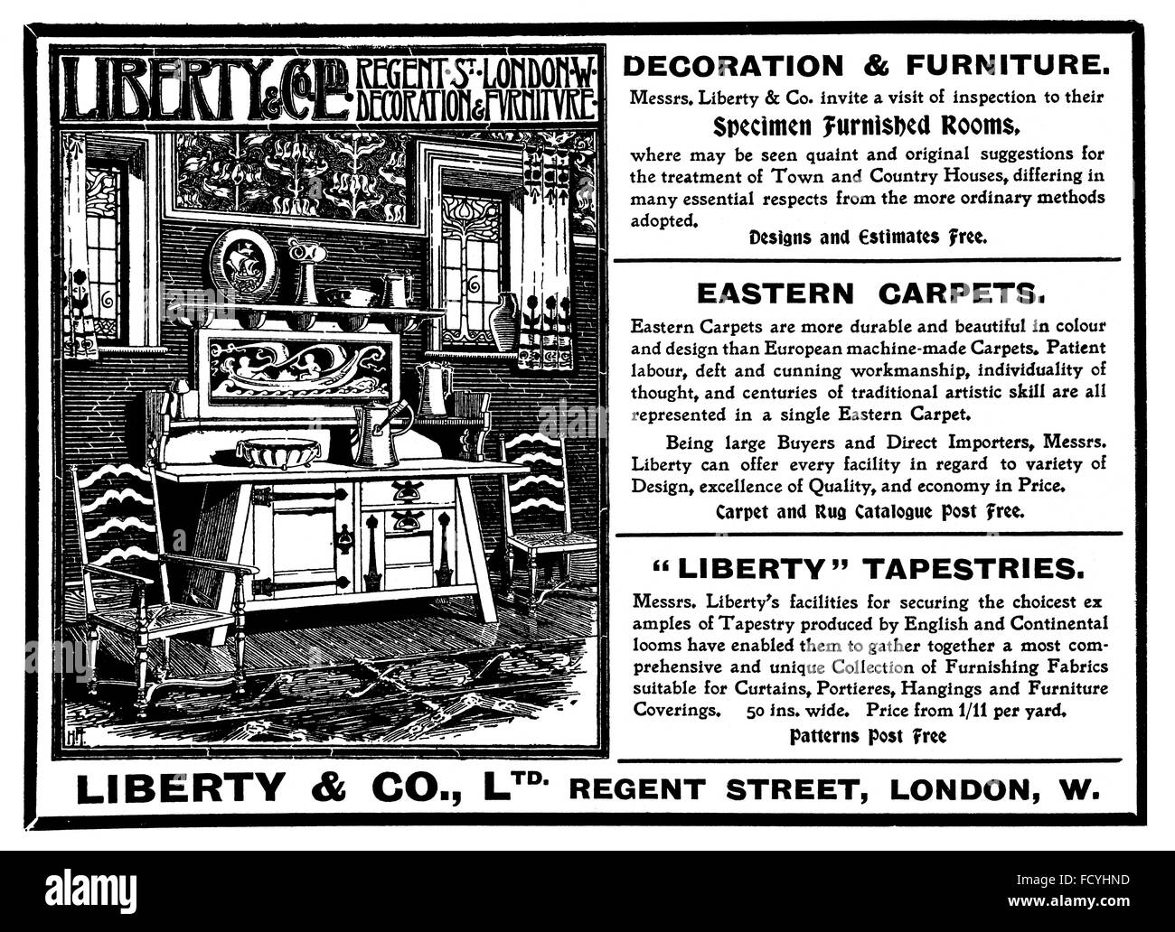 Liberty & Co, London, Einrichtung Werbung von 1900 The Studio Magazine Stockfoto