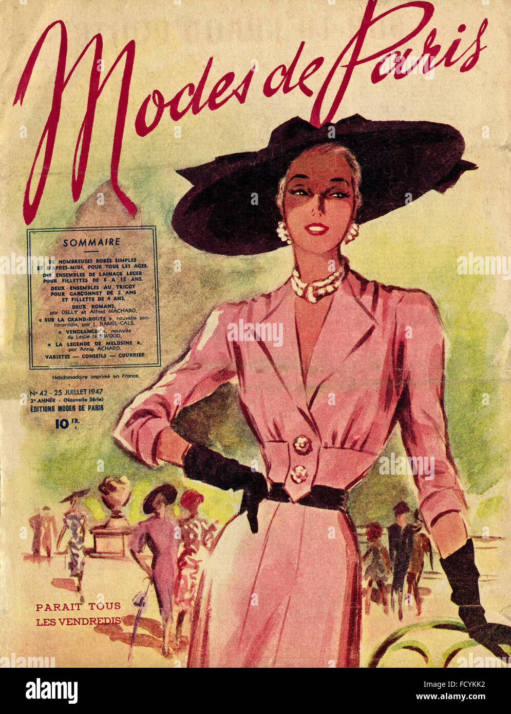 Cover der original Vintage französische Magazin Modi de Paris aus den 1940er Jahren vom 25. Juli 1947 Mode Stockfoto