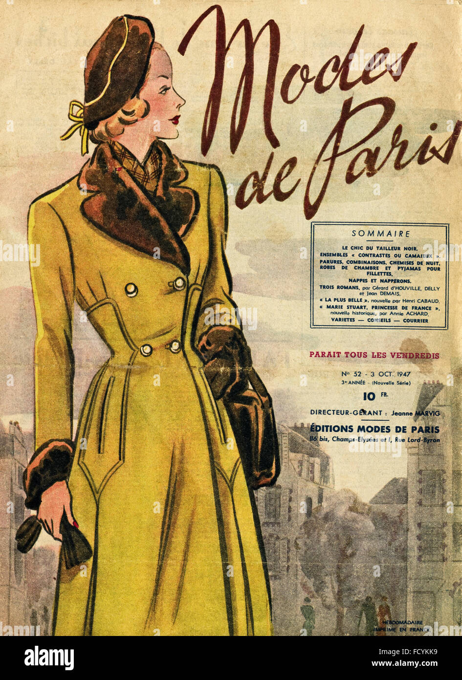 Cover der original Vintage französische Magazin Modi de Paris aus den 1940er Jahren vom 3. Oktober 1947 Mode Stockfoto