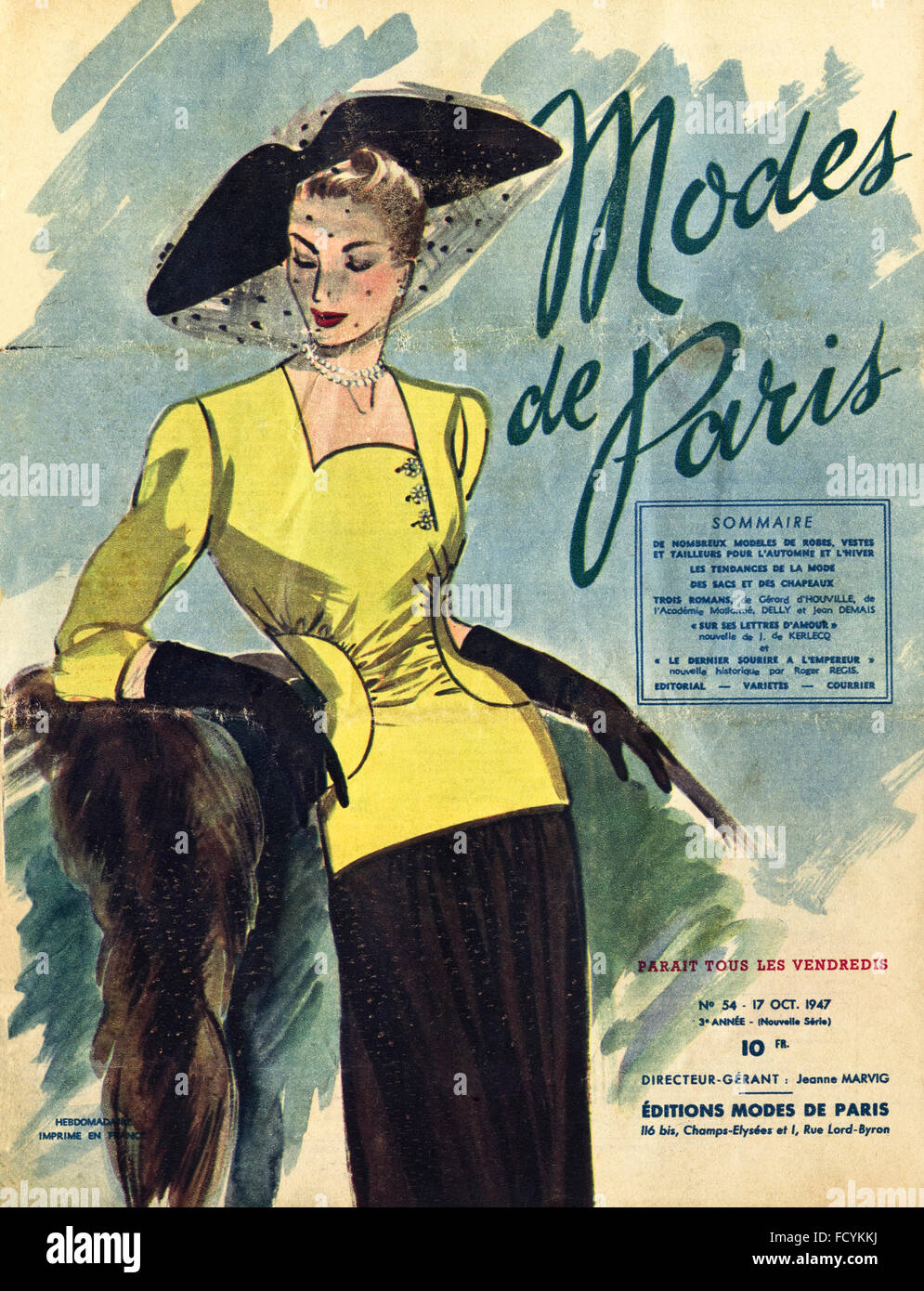 Cover der original Vintage französische Magazin Modi de Paris aus den 1940er Jahren datiert 17. Oktober 1947 Mode Stockfoto