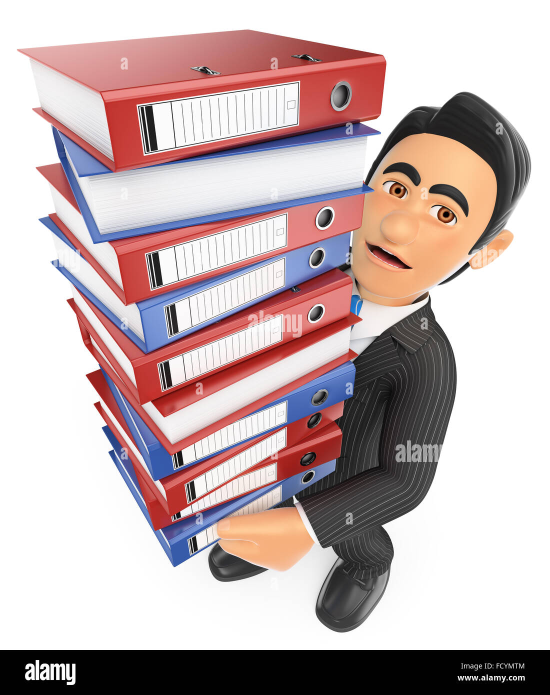 3d-Geschäft Leute. Geschäftsmann mit viel Arbeit zu tun. isoliert weißer Hintergrund. Stockfoto