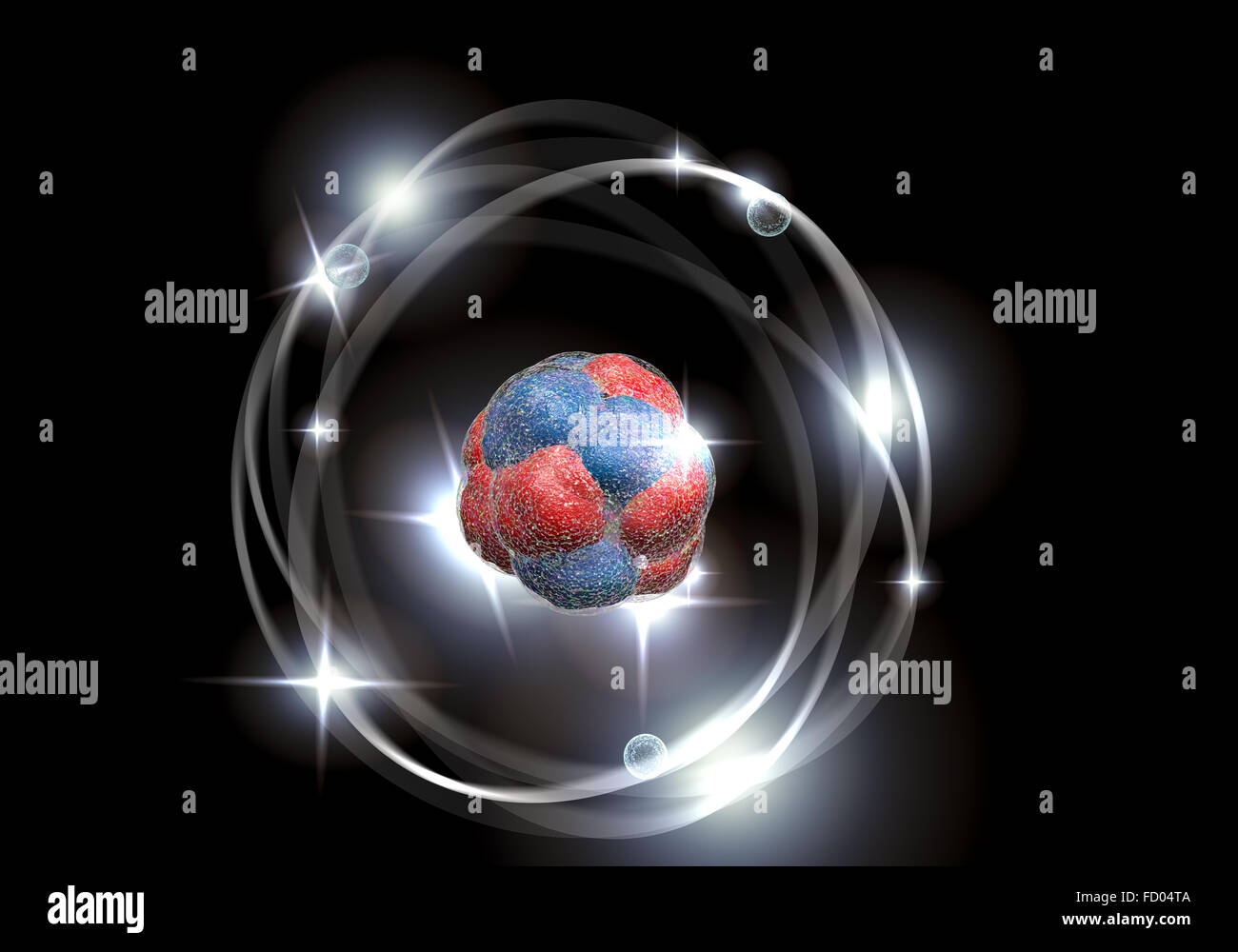 Illustration der atomaren Teilchen für Kernenergie Bilder Nahaufnahme Stockfoto