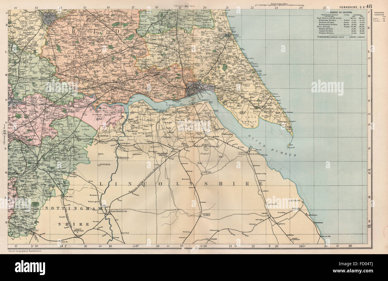 HUMBER Mündung: Yorkshire South East: Shows parlamentarischen Divisionen. Speck-1896 Karte Stockfoto