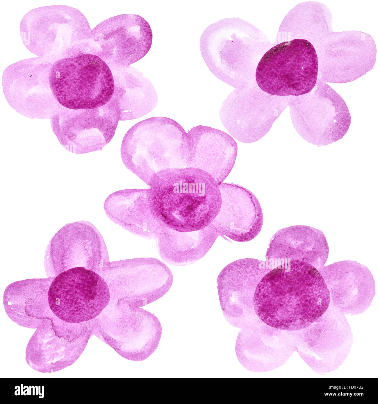 Rosa Aquarell Blumen über dem weißen Hintergrund isoliert Stockfoto