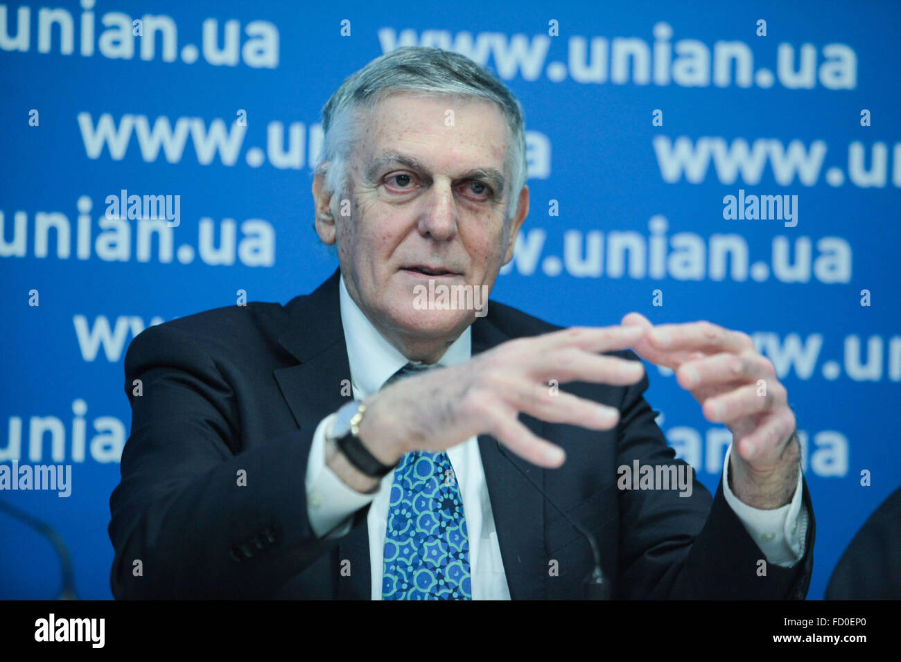 Kiew, Ukraine. 26. Januar 2016. Nobelpreis in der Chemie, eine israelische Wissenschaftler, Dozent und Forscher am Israel Institute Technologie Dan Schechtman auf einer Pressekonferenz in Kiew. © Serhii Nuzhnenko/Pacific Press/Alamy Live-Nachrichten Stockfoto