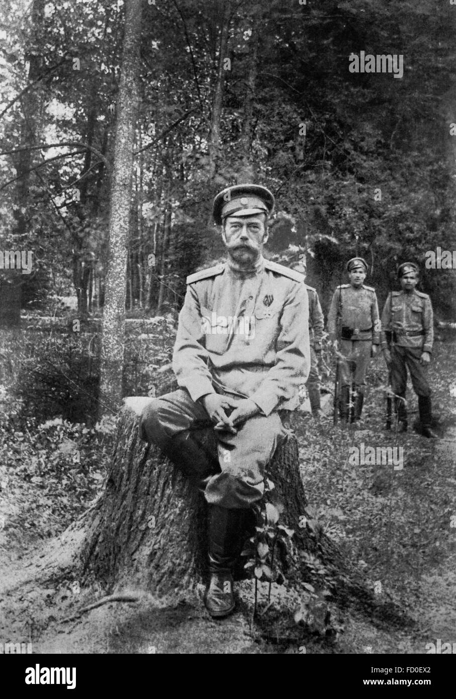 Tsar Nicholas II bei Tsarkoye Selo (Detskoye Selo), Russland, nach seiner Abdankung im Jahre 1917. Stockfoto