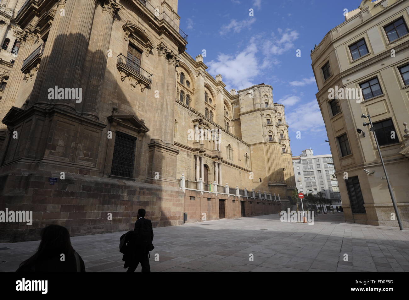 Weitwinkel von der Seite der Kathedrale in Malaga, Spanien Stockfoto