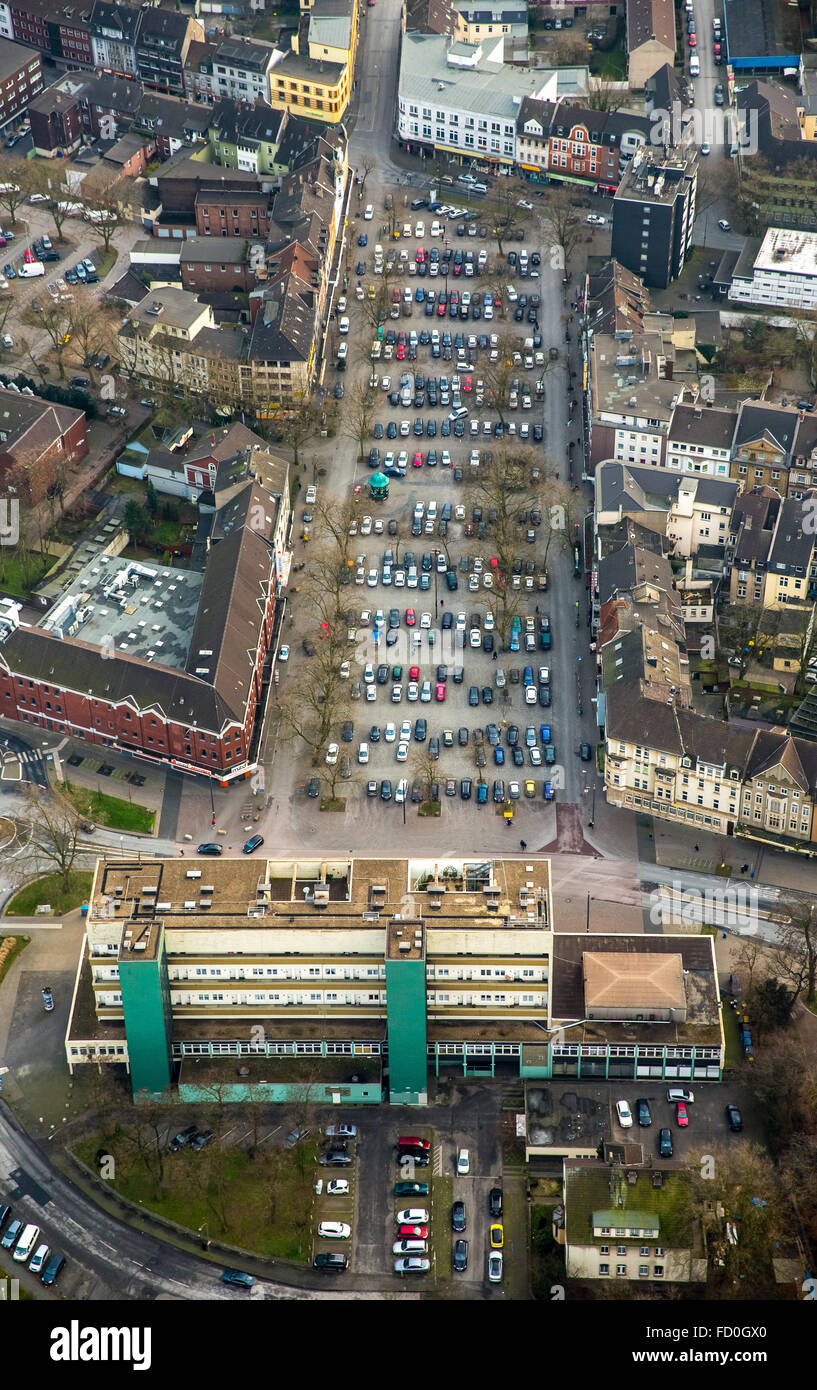 Luftaufnahme, Hamborner Altmarkt in der Nähe der Kreisverkehr Richterstraße Schreckerstraße und Hufstraße, Duisburg, Ruhrgebiet, Stockfoto