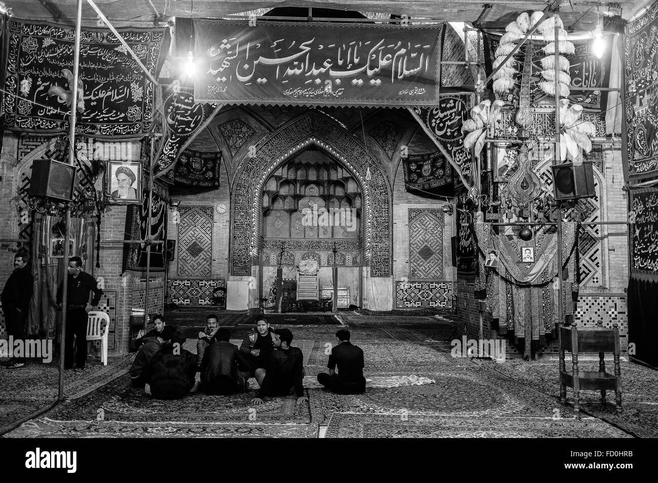 Hosseinie in Esfahan Iran mit Ashura-Elementen. Stockfoto