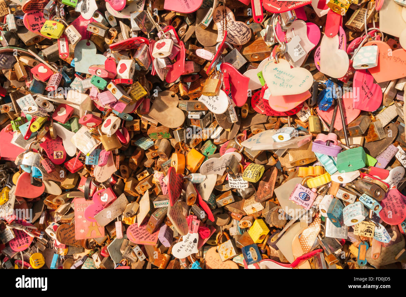 Schlösser der Liebe, Liebe Vorhängeschlösser, N Seoul Tower, Namsan Tower, Seoul, Südkorea Stockfoto