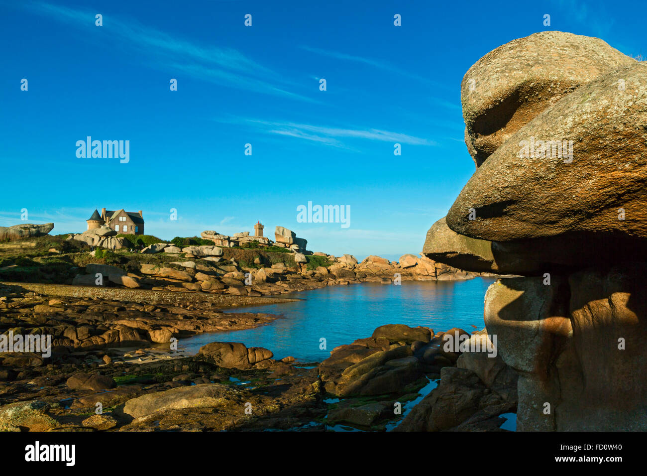 Frankreich, Bretagne, Côtes d ' Armor, der Männer Ruz Leuchtturm bei Ploumanach, Gemeinde von Perros Guirec Stockfoto