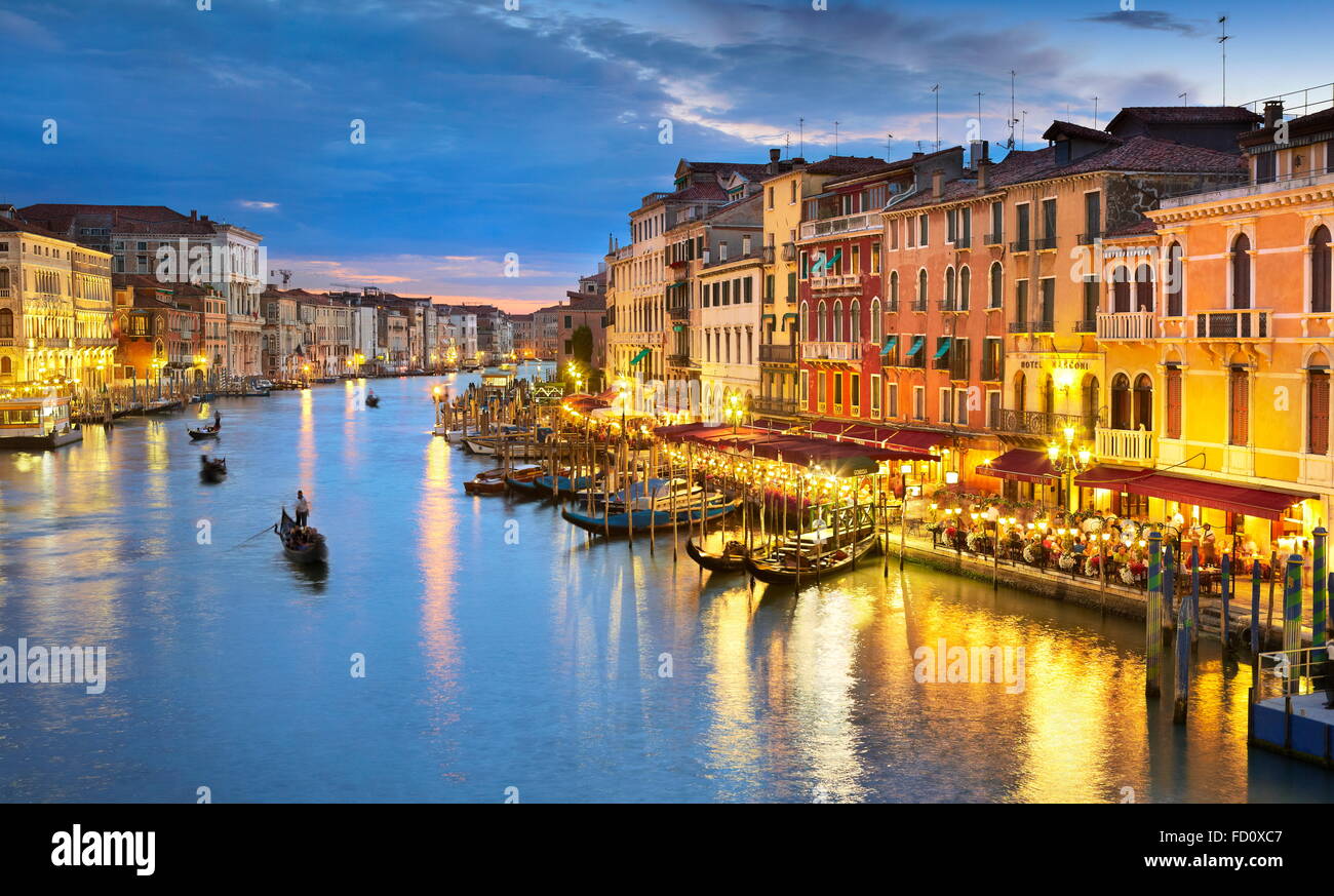 Venedig-Blick am Abend, Canal Grande, Venedig, Italien, UNESCO Stockfoto