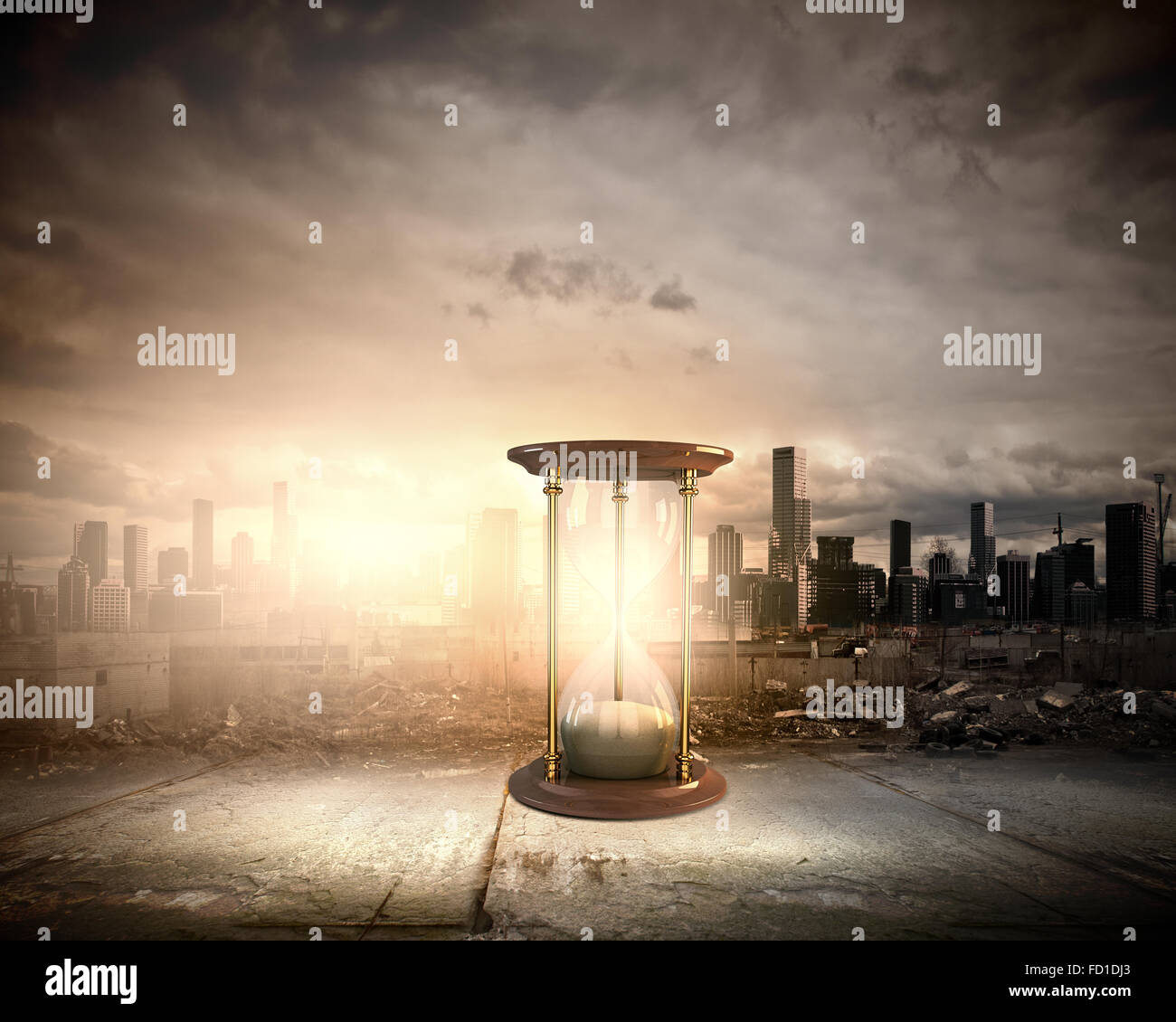 Konzeptbild mit riesigen Sanduhr. Zeit-Konzept Stockfoto