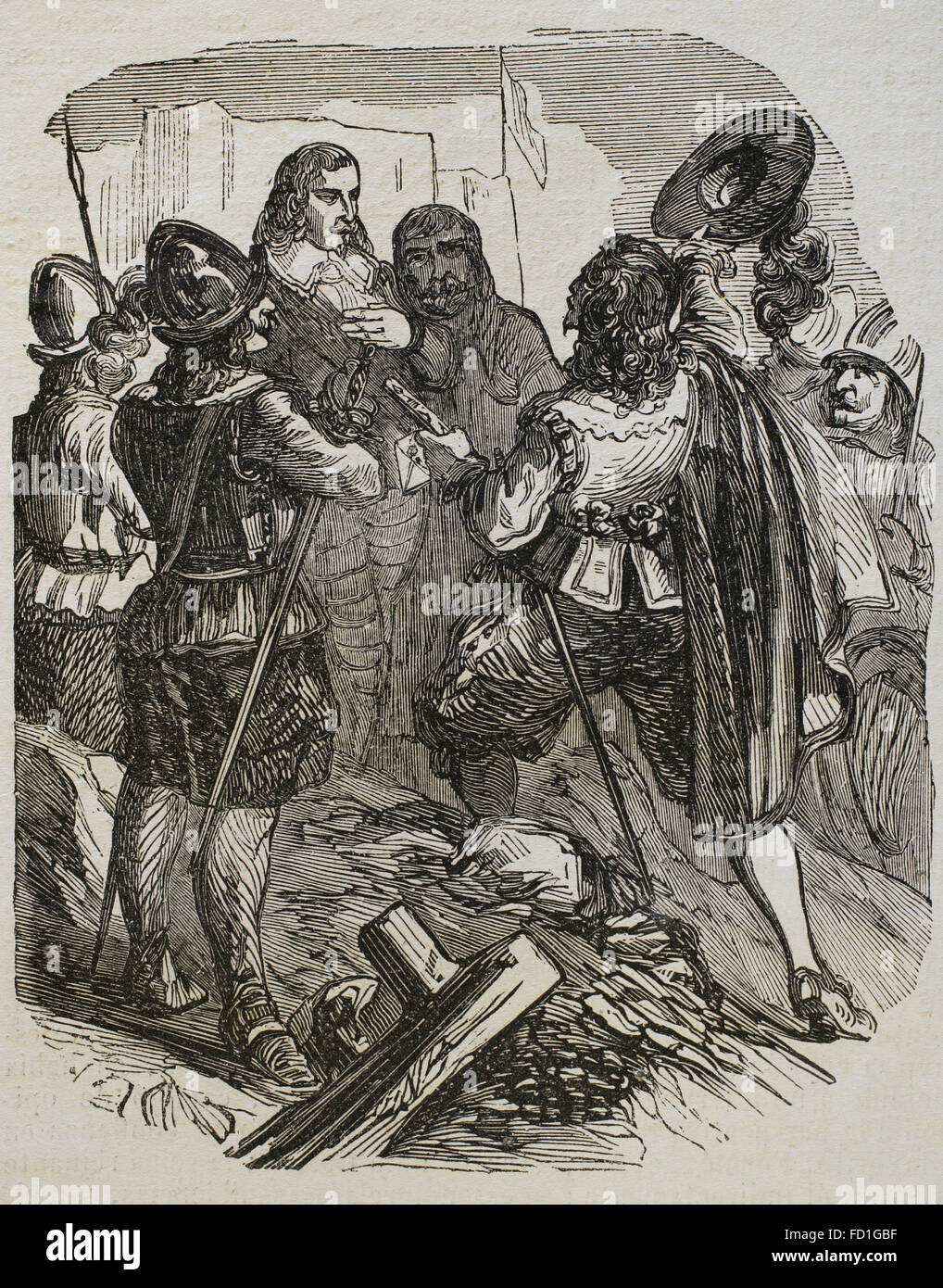 Armand Charles De La Porte, Duc De La Meilleraye (1632-1713). Französischer general, Grand Master und Kapitän-General der Artillerie. Der General erhält den Marschallstab. Gravur. des 19. Jahrhunderts. Stockfoto