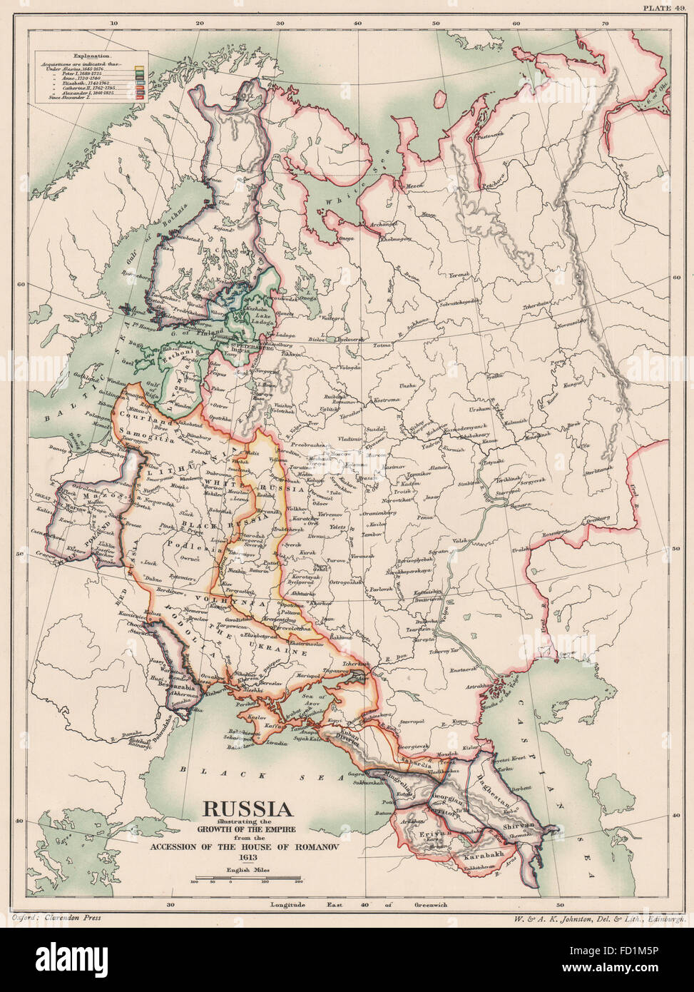 ROMANOV Rußland: Imperial Wachstum ab dem Beitritt im Jahre 1613, 1902 antike Karte Stockfoto
