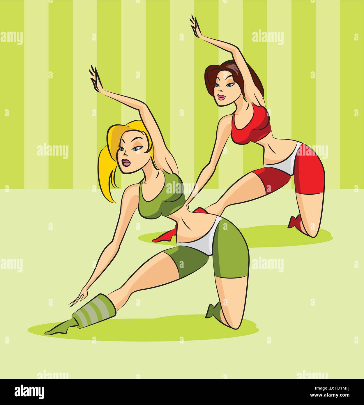 Frauen Fitness legen. Vektor-Illustration auf einem Hintergrund Stock Vektor