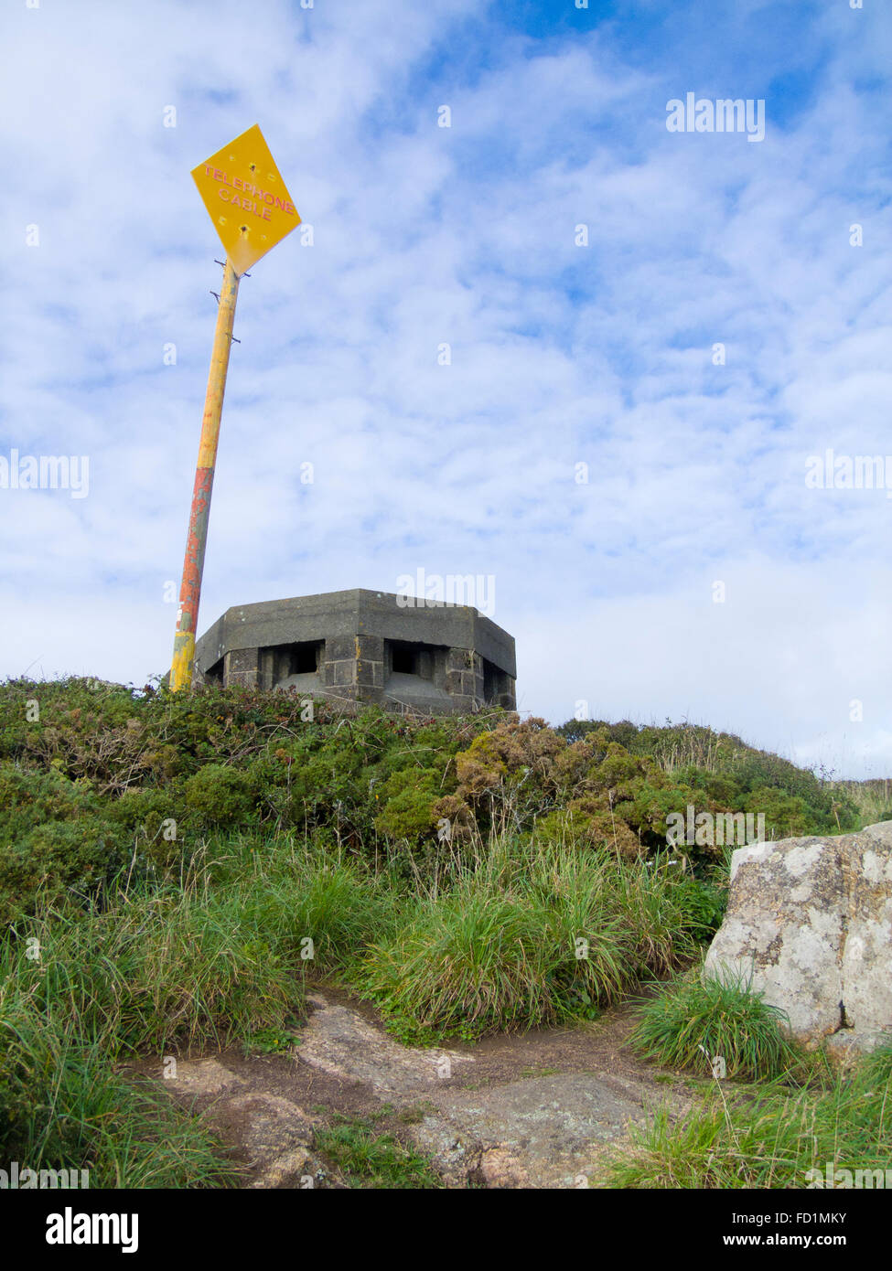 Telefonkabel Landing Point, Percella Punkt, Cornwall, England, UK Stockfoto
