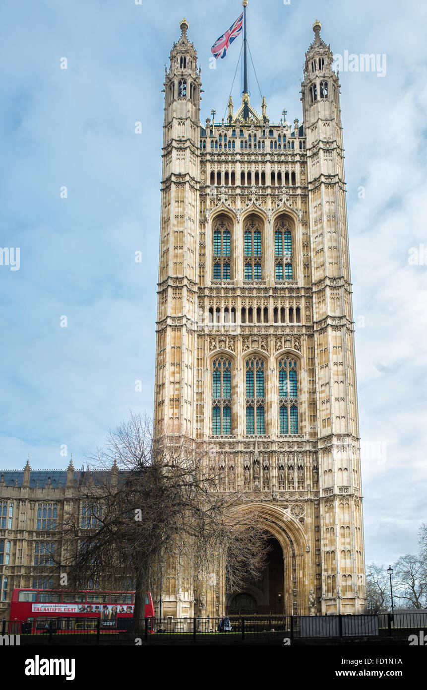 Souverän ist Eingang, Victoria Turm, Haus des Parlaments, London. Stockfoto