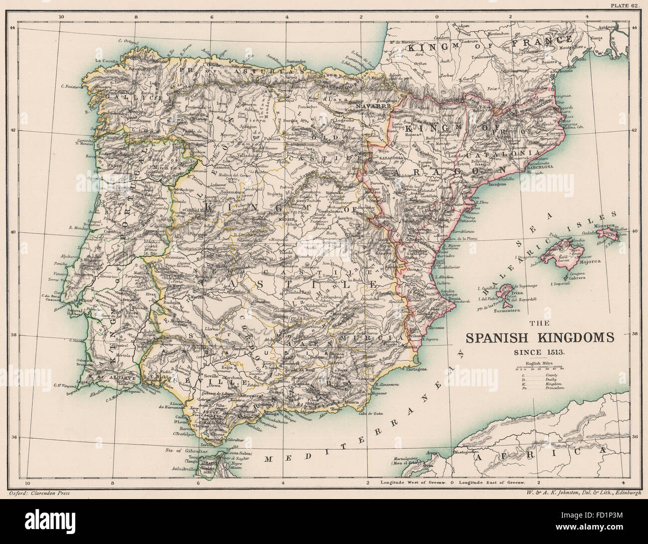 IBERIA: Spanien. Die spanischen Königreiche seit 1513, 1902 Antike Landkarte Stockfoto