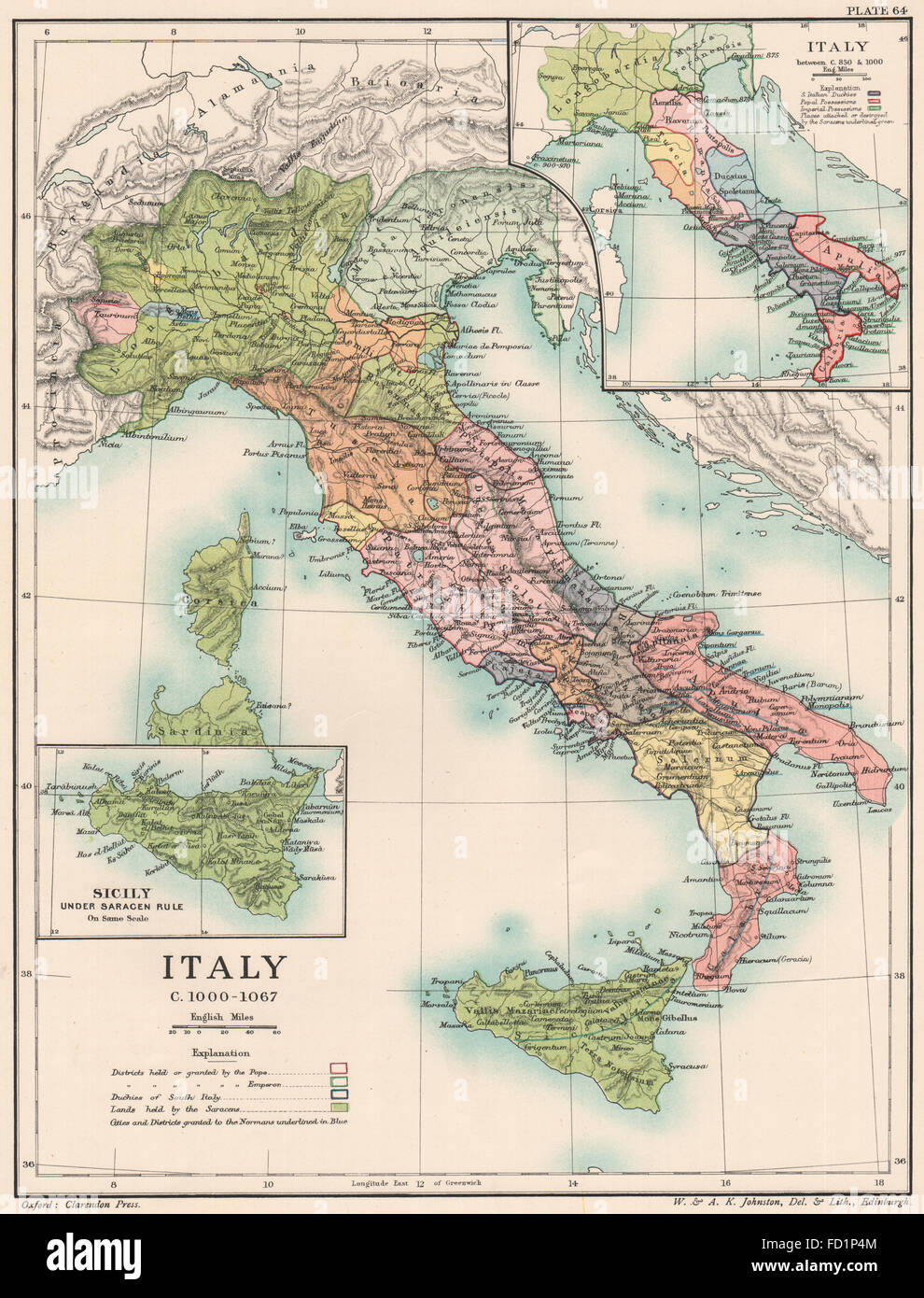 Italien C1000-1067: Einfügung von c850-1000 & sarazenische Sizilien, 1902 alte Karte Italien Stockfoto