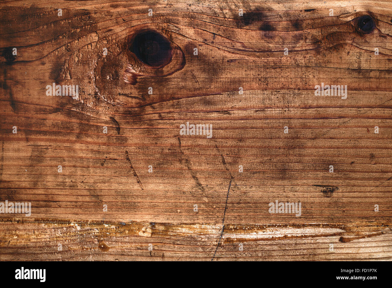 Retro getönten rustikalen Holzbrett mit Flecken, Vintage Holzbohle Textur Stockfoto