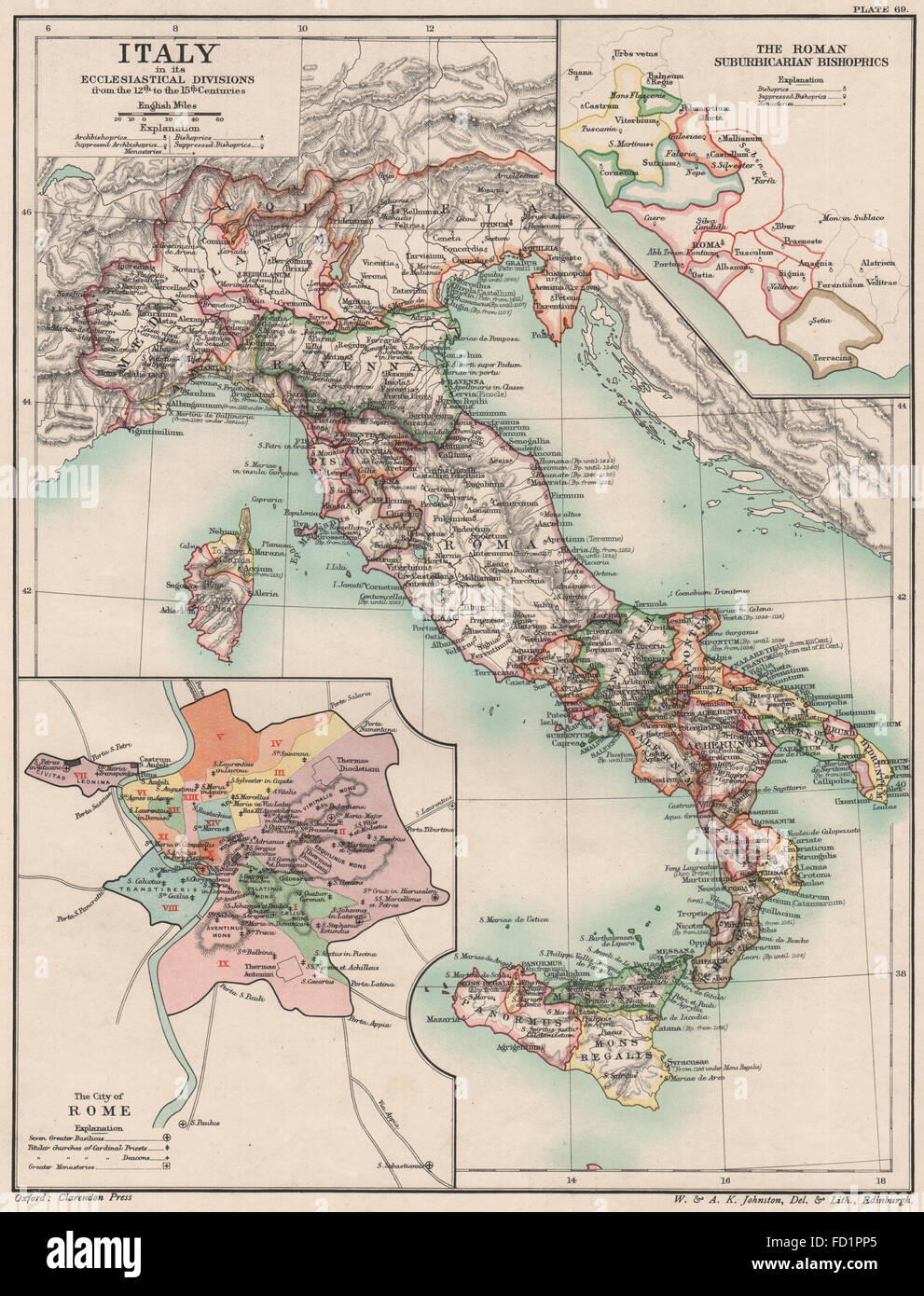 Italien 12.-15. Jahrhundert: kirchliche Divisionen. Römische Bistümer, 1902 Karte Stockfoto