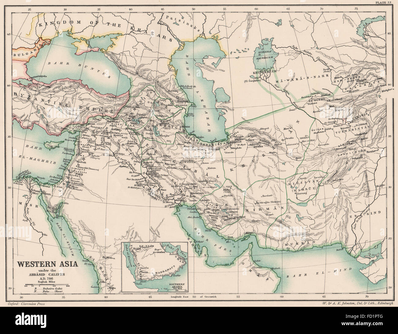 WESTLICHEN Asien IN 786 n. Chr.: unter Abbāsid abbasidischen Kalifen, 1902 Antike Landkarte Stockfoto