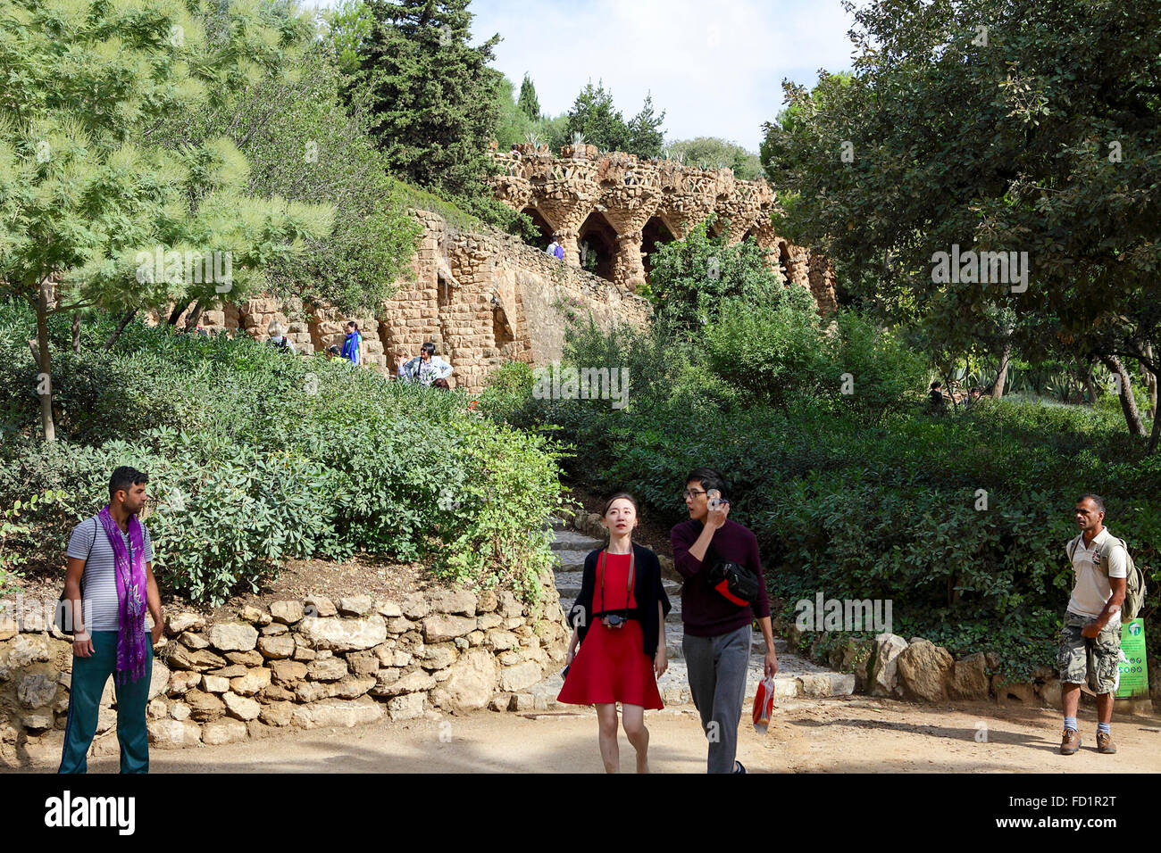Verschiedene Standorte im Parc Güell, Barcelona. Ein ausgewiesenen World Heritage Site und wichtige touristische Attraktion für den Reisenden. Stockfoto