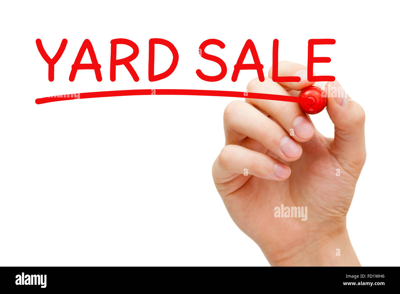 Handschrift Yard Sale mit roten Markierung auf transparente wischen. Stockfoto