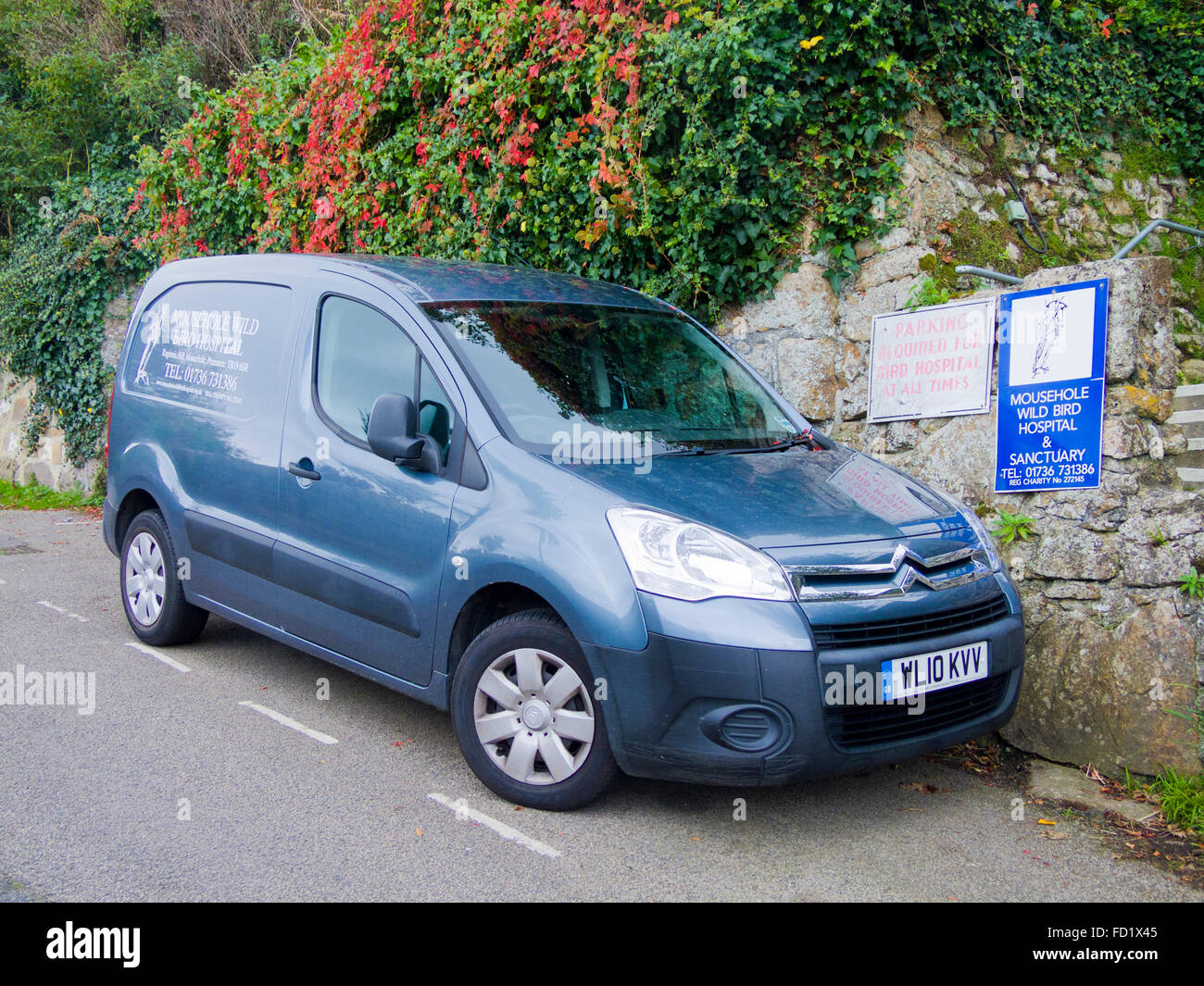 Citroen Berlingo Van Geparkt auf Mousehole Wild Bird Hospital & Heiligtum, Fowey, Cornwall, England, Großbritannien Stockfoto