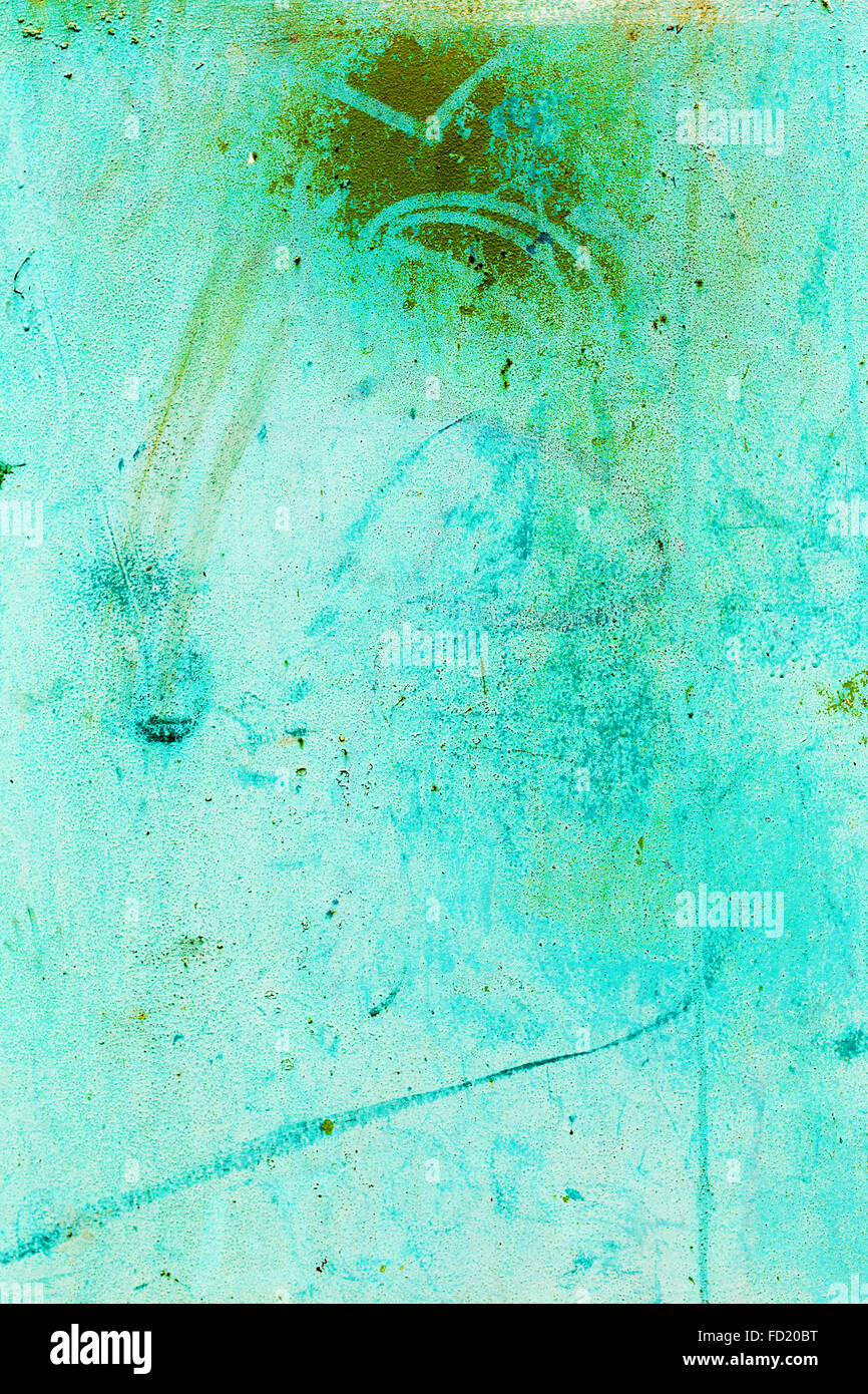 Kreative schönen grünen Hintergrund, blaue Sprühfarbe auf Beton Risse und Kratzer. Landschaftsstil. Grunge konkrete su Stockfoto