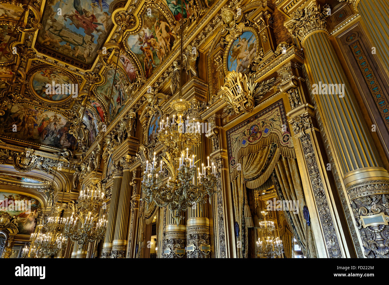 Le Grand Foyer mit Fresken verzierten Decke von Paul Baudry, Opera Garnier, Paris, Frankreich Stockfoto