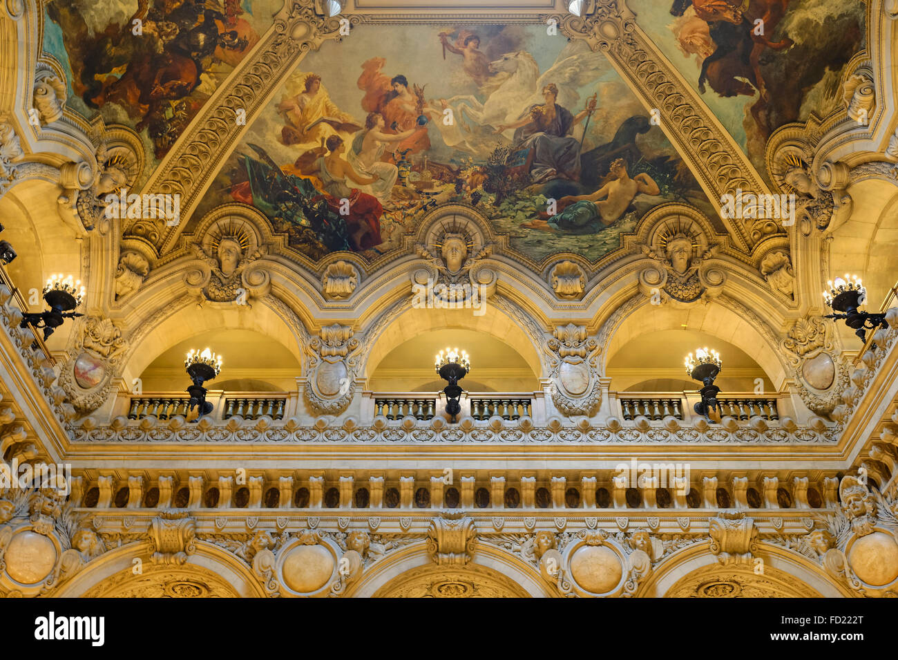 Le Grand Foyer mit Fresken verzierten Decke von Paul Baudry, Opera Garnier, Paris, Frankreich Stockfoto