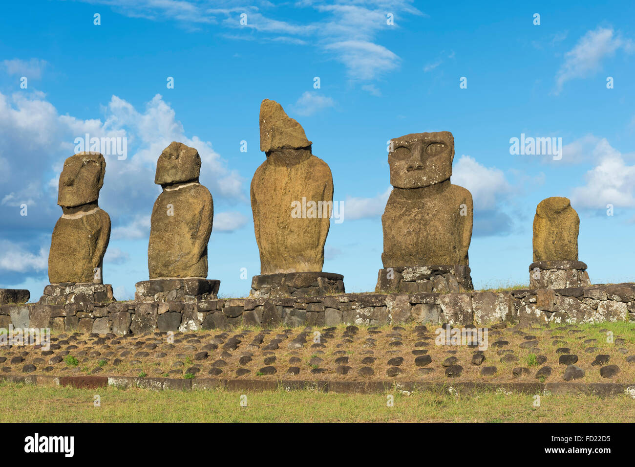 Moais, Hanga Roa, Rapa Nui Nationalpark, Osterinsel, Chile, UNESCO-Welterbe Stockfoto