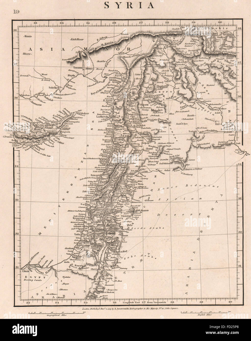 LEVANT: "Syrien" Zypern Palästina Jordanien Libanon. ARROWSMITH, 1828 Antike Landkarte Stockfoto