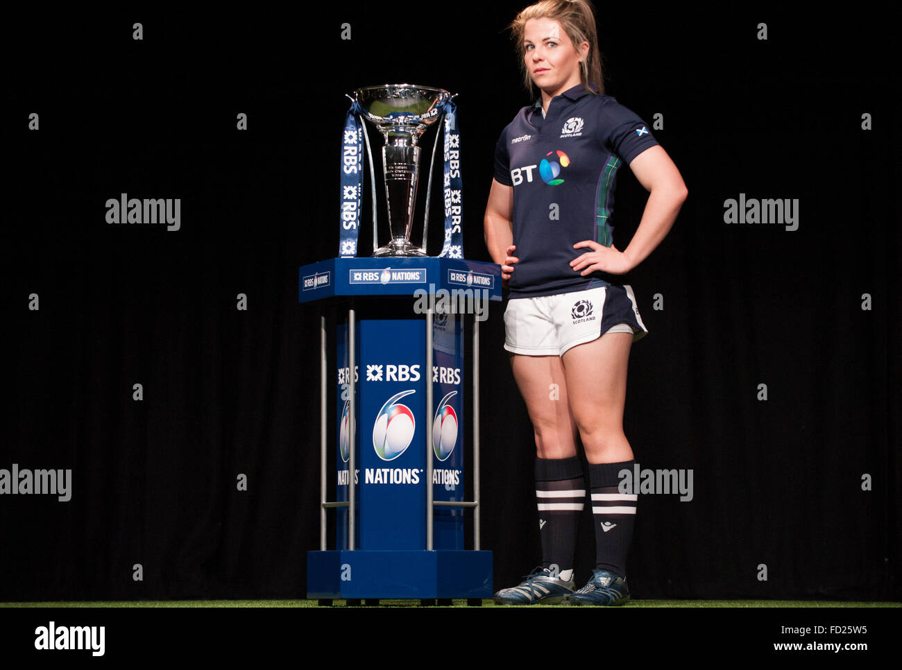 Hurlingham Club, London, UK. 27. Januar 2016. Schottland Womens Kapitän Lisa Martin. RBS 6 Nations Rugby Turnier wird vor der Presse in der West London Club mit Mannschaftsführer präsentiert den versammelten Medien gestartet. Bildnachweis: Sportsimages/Alamy Live-Nachrichten Stockfoto