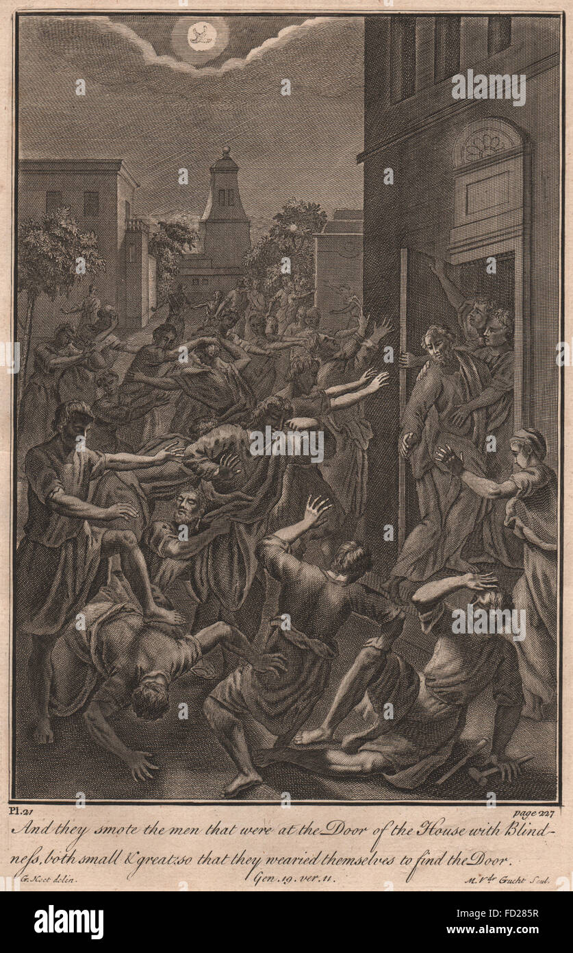 Bibel: Genesis 19:11 schlug sie die Männer an der Tür mit Blindheit, drucken 1752 Stockfoto