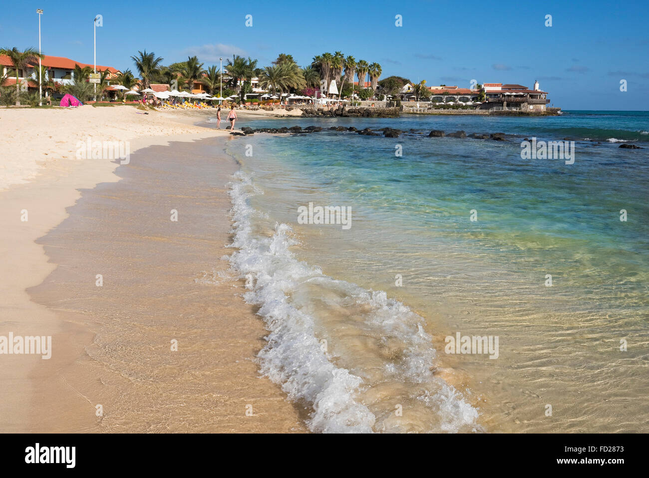 Horizontale Ansicht von Praia de Santa Maria auf Sal auf den Kapverden. Stockfoto