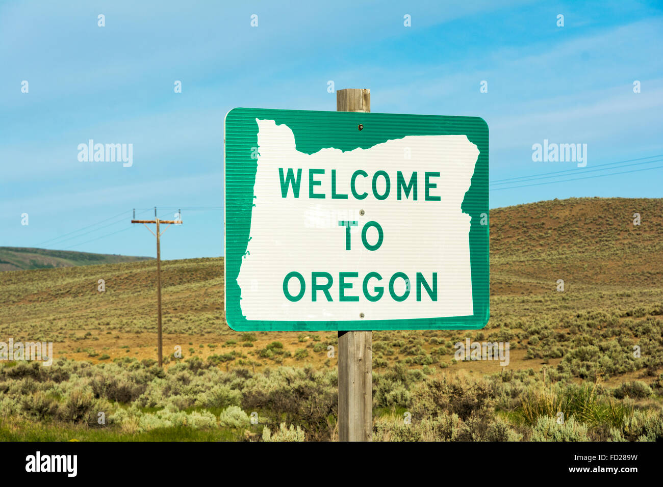 Willkommensschild Ost-Oregon Stockfoto