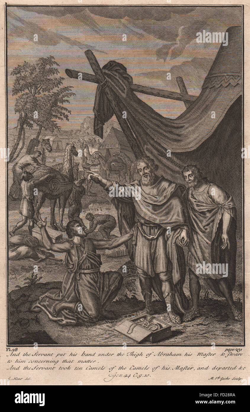 Bibel: Genesis 24:9-10 der Diener nahm zehn von den Kamelen seines Meisters, 1752 Stockfoto