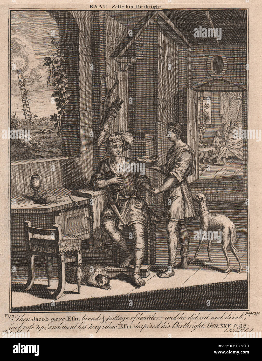 Bibel: Genesis 25: 34 Esau sein Erstgeburtsrecht verkauft antike print 1752 Stockfoto