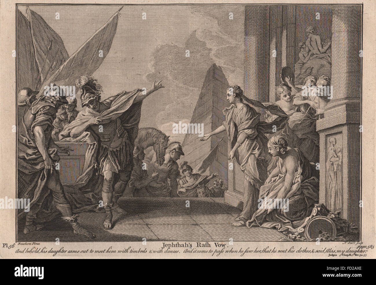 Bibel: Richter 11:34-35 Jephthah Hautausschlag Gelübde, Antique print 1752 Stockfoto