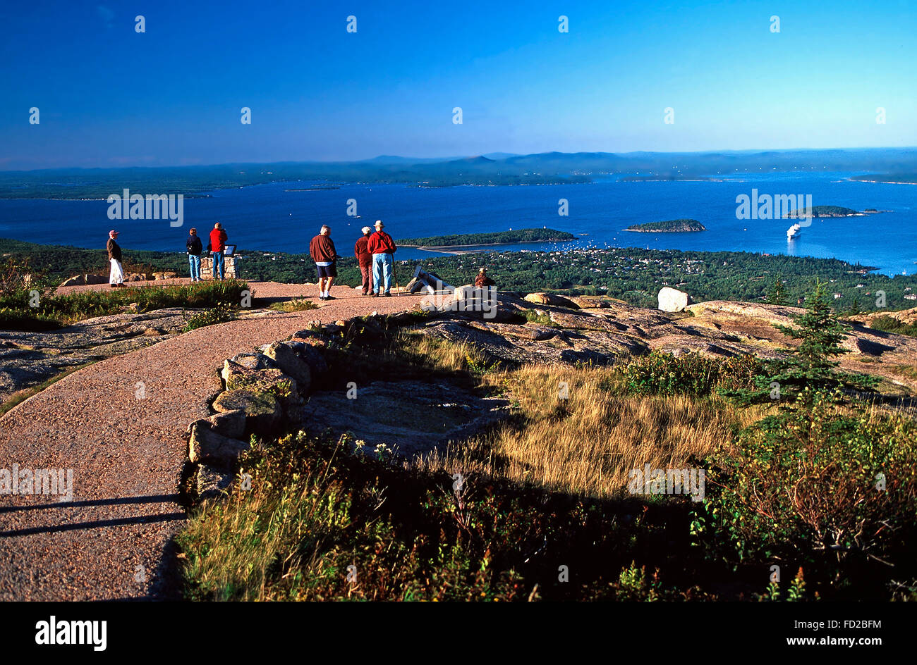 Genießen Sie den Blick vom Cadillac Mountain, Acadia Nationalpark Stockfoto