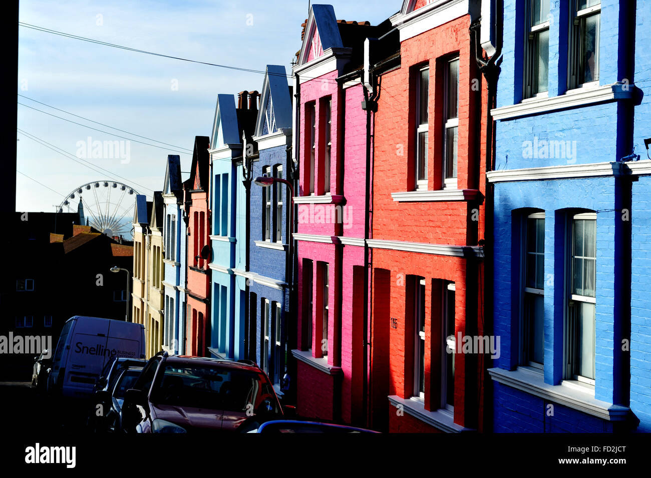 Bunt bemalte Häuser in Blaker Street Brighton UK Stockfoto