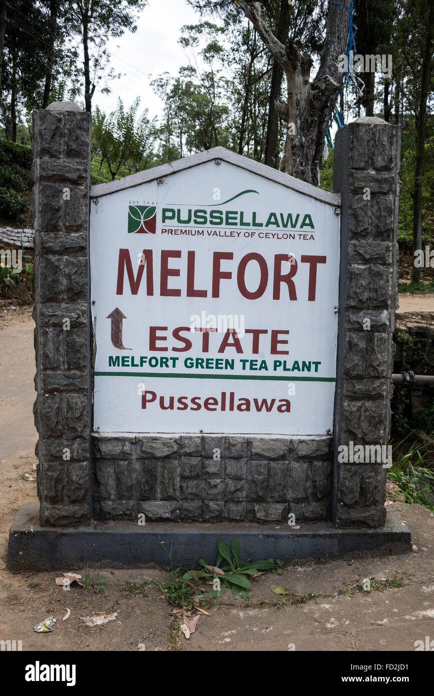 Der Haupteingang zum Melfort Tea Plantation Estate in Pussellawa auf dem Peradeniya-Badulla-Chenkaladi Highway (A5) von Gelioya Stockfoto